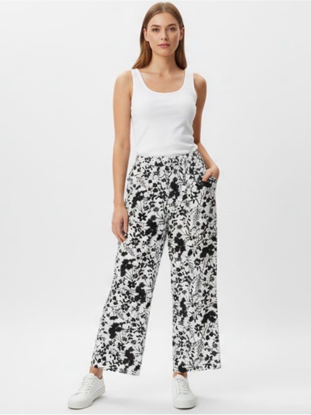 Cynthia Rowley Black & White Floral Wide-Leg Pants